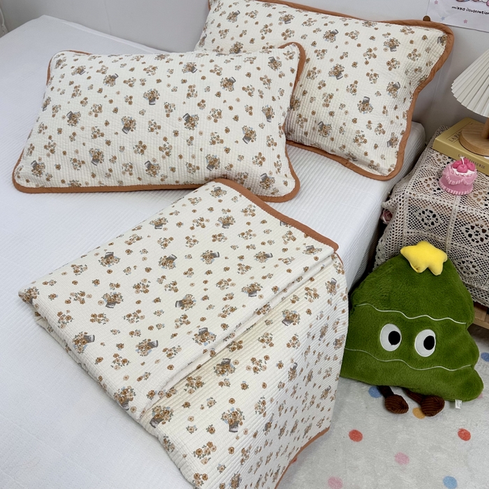 91家纺网 家纺一手货源 找家纺 慕晨 2025新款酵素砂洗双面全棉纯棉棉花单床盖 床盖单件-场景二 橘色佳人