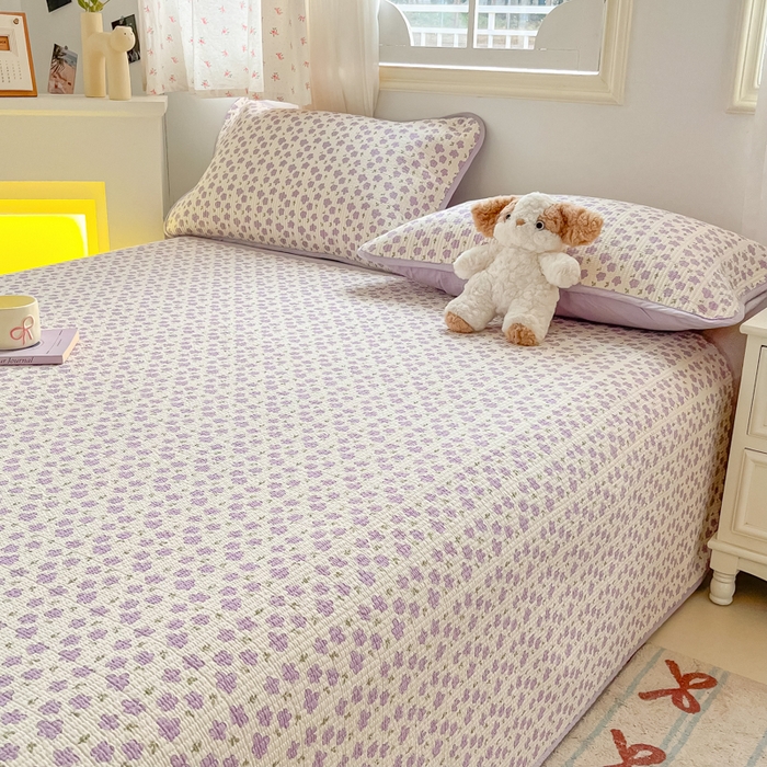 91家纺网 家纺一手货源 找家纺 慕晨 2025新款酵素砂洗双面全棉纯棉棉花单床盖 床盖单件-场景一 丁香花