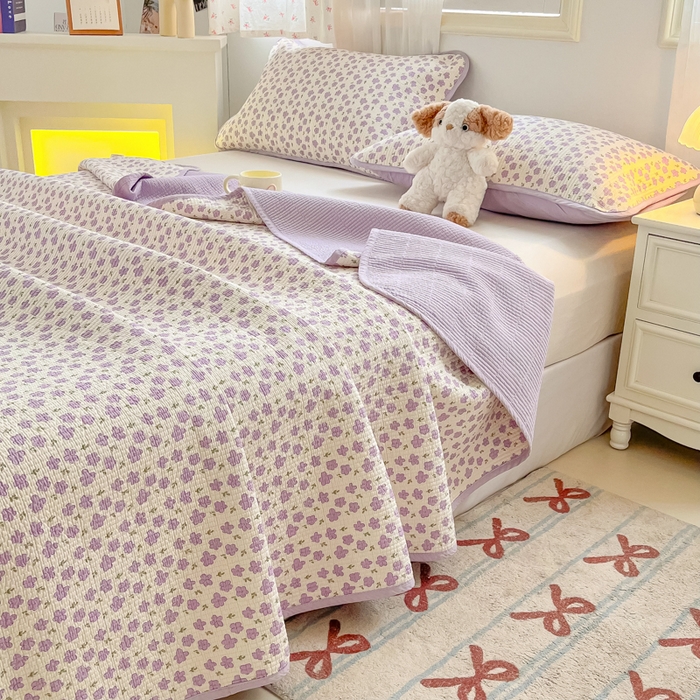 91家纺网 家纺一手货源 找家纺 慕晨 2025新款酵素砂洗双面全棉纯棉棉花单床盖 床盖单件-场景一 丁香花