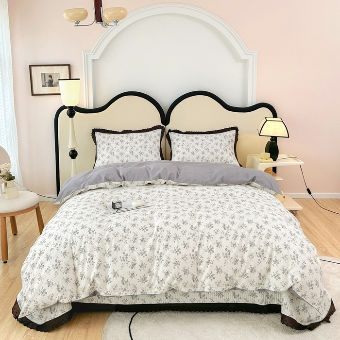 柠馨 2025新款全棉纯棉印花花边床盖四件套-随心配系列 素颜幽兰