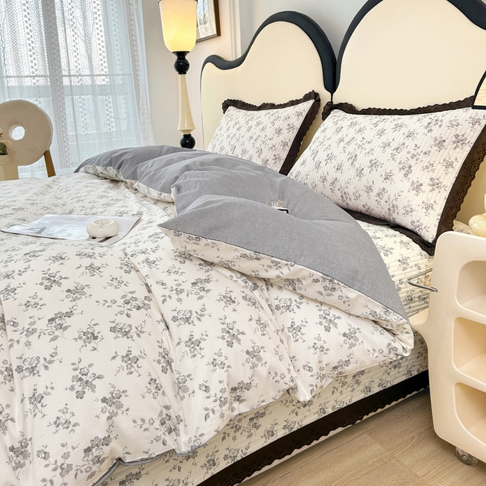 91家纺网 家纺一手货源 找家纺 柠馨 2025新款全棉纯棉印花花边床盖四件套-随心配系列 素颜幽兰