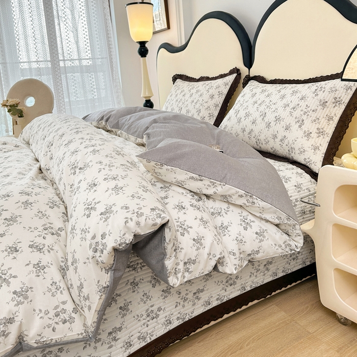 91家纺网 家纺一手货源 找家纺 柠馨 2025新款全棉纯棉印花花边床盖四件套-随心配系列 素颜幽兰