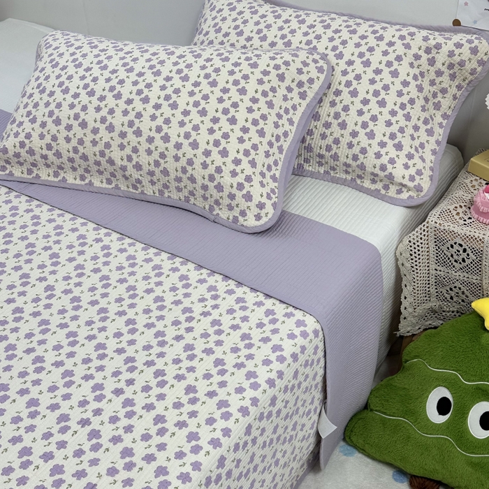 91家纺网 家纺一手货源 找家纺 慕晨 2025新款酵素砂洗双面全棉纯棉棉花单床盖 床盖单件-场景二 丁香花