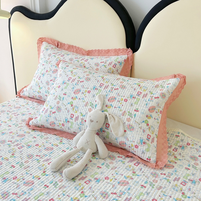 91家纺网 家纺一手货源 找家纺 柠馨 2025新款全棉纯棉印花花边床盖四件套-随心配系列 枝枝桃桃