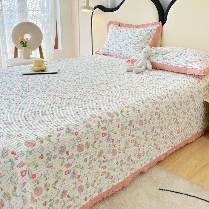 91家纺网 家纺一手货源 找家纺 柠馨 2025新款全棉纯棉印花花边床盖四件套-随心配系列 枝枝桃桃