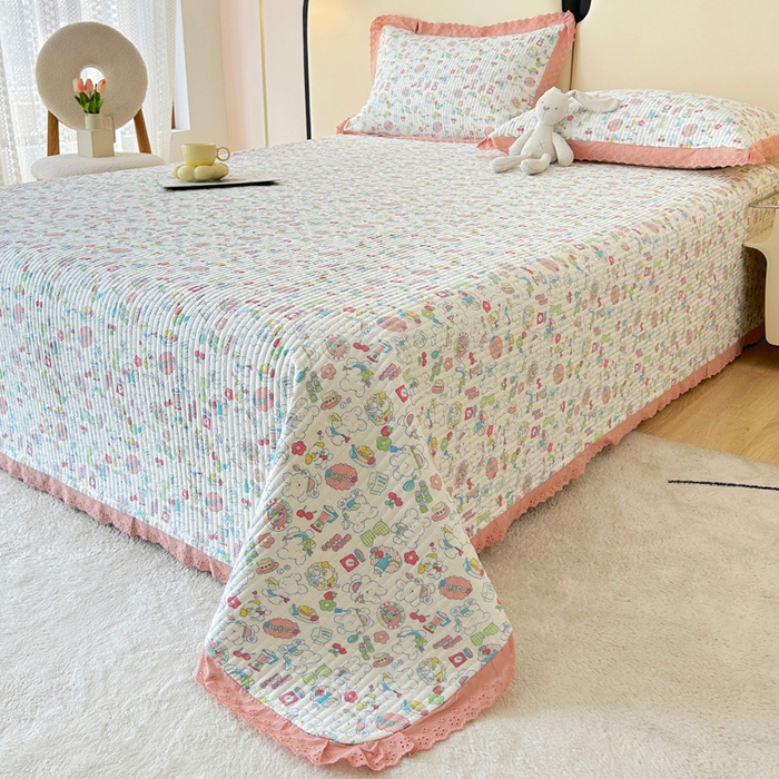 91家纺网 家纺一手货源 找家纺 柠馨 2025新款全棉纯棉印花花边床盖四件套-随心配系列 枝枝桃桃