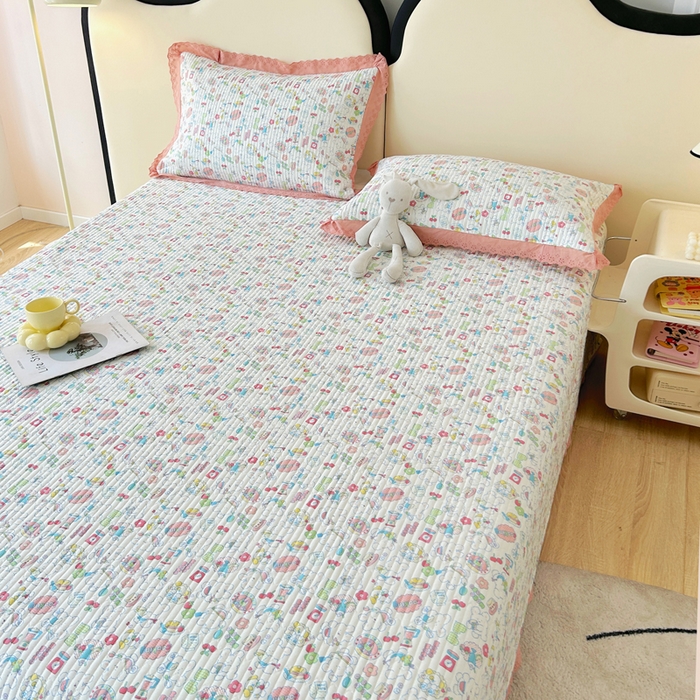 91家纺网 家纺一手货源 找家纺 柠馨 2025新款全棉纯棉印花花边床盖四件套-随心配系列 枝枝桃桃