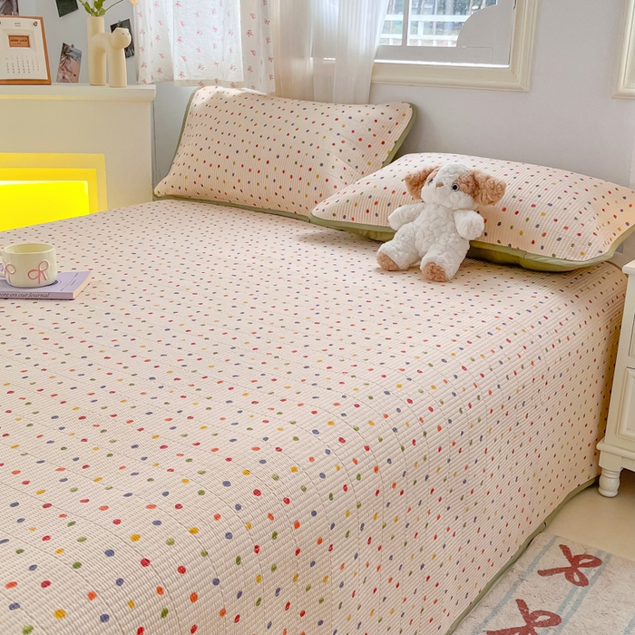 91家纺网 家纺一手货源 找家纺 慕晨 2025新款酵素砂洗双面全棉纯棉棉花单床盖 床盖单件-场景一 童话波点