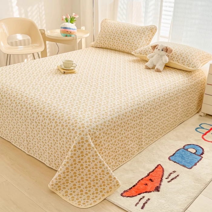 91家纺网 家纺一手货源 找家纺 慕晨 2025新款酵素砂洗双面全棉纯棉棉花单床盖 床盖单件-场景一 小黄花