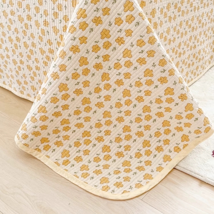 91家纺网 家纺一手货源 找家纺 慕晨 2025新款酵素砂洗双面全棉纯棉棉花单床盖 床盖单件-场景一 小黄花