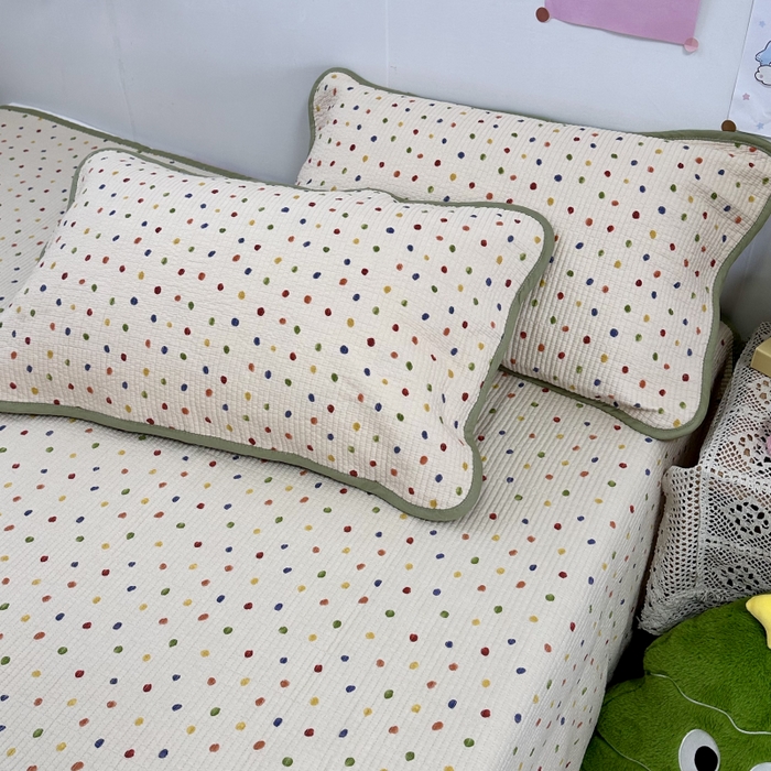 91家纺网 家纺一手货源 找家纺 慕晨 2025新款酵素砂洗双面全棉纯棉棉花单床盖 床盖单件-场景二 童话波点