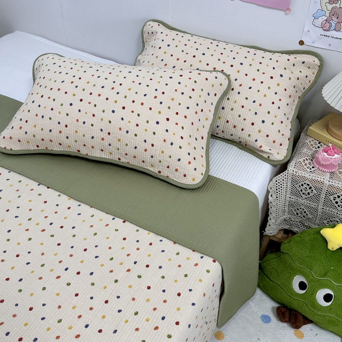 91家纺网 家纺一手货源 找家纺 慕晨 2025新款酵素砂洗双面全棉纯棉棉花单床盖 床盖单件-场景二 童话波点