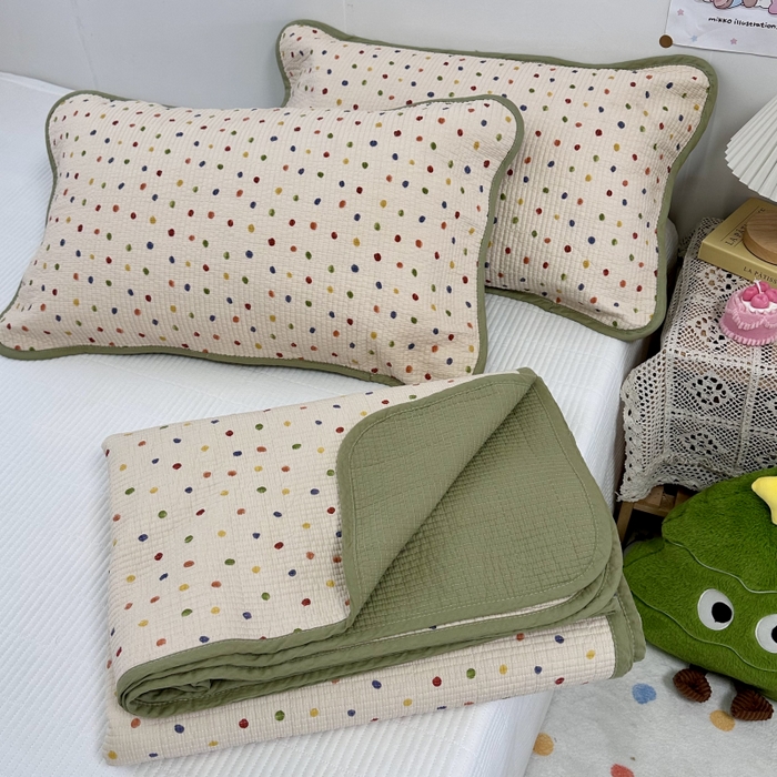 91家纺网 家纺一手货源 找家纺 慕晨 2025新款酵素砂洗双面全棉纯棉棉花单床盖 床盖单件-场景二 童话波点