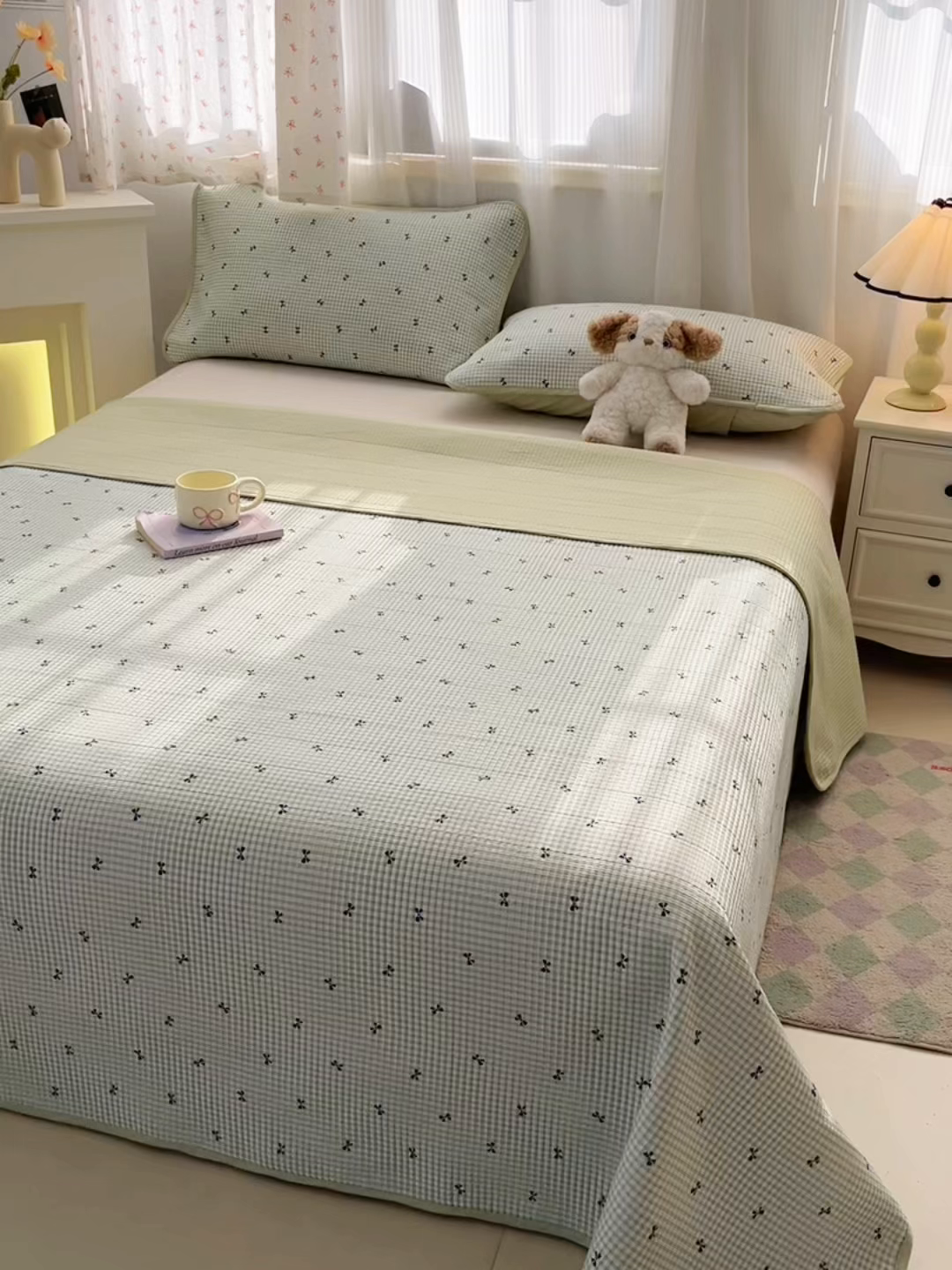 91家纺网 家纺一手货源 找家纺 慕晨 2025新款酵素砂洗双面全棉纯棉棉花单床盖 床盖单件-场景二 香榭丽