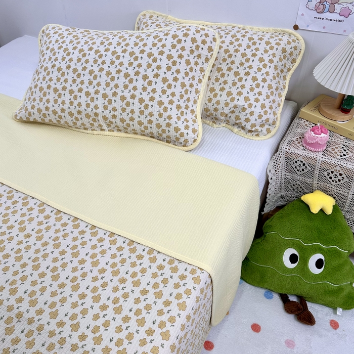 91家纺网 家纺一手货源 找家纺 慕晨 2025新款酵素砂洗双面全棉纯棉棉花单床盖 床盖单件-场景二 小黄花