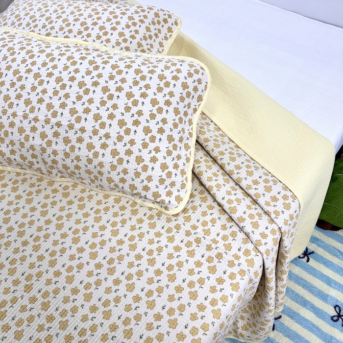 91家纺网 家纺一手货源 找家纺 慕晨 2025新款酵素砂洗双面全棉纯棉棉花单床盖 床盖单件-场景二 小黄花