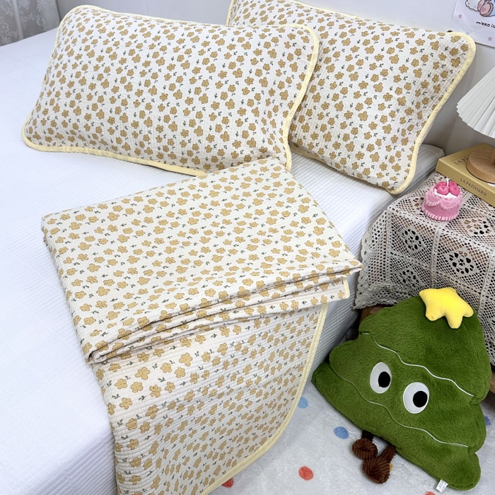 91家纺网 家纺一手货源 找家纺 慕晨 2025新款酵素砂洗双面全棉纯棉棉花单床盖 床盖单件-场景二 小黄花