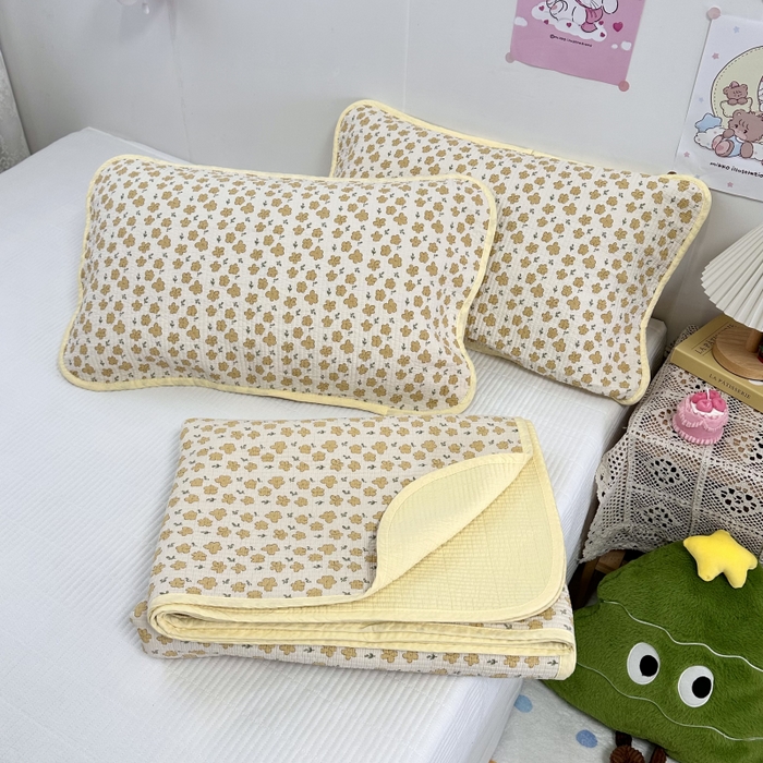 91家纺网 家纺一手货源 找家纺 慕晨 2025新款酵素砂洗双面全棉纯棉棉花单床盖 床盖单件-场景二 小黄花