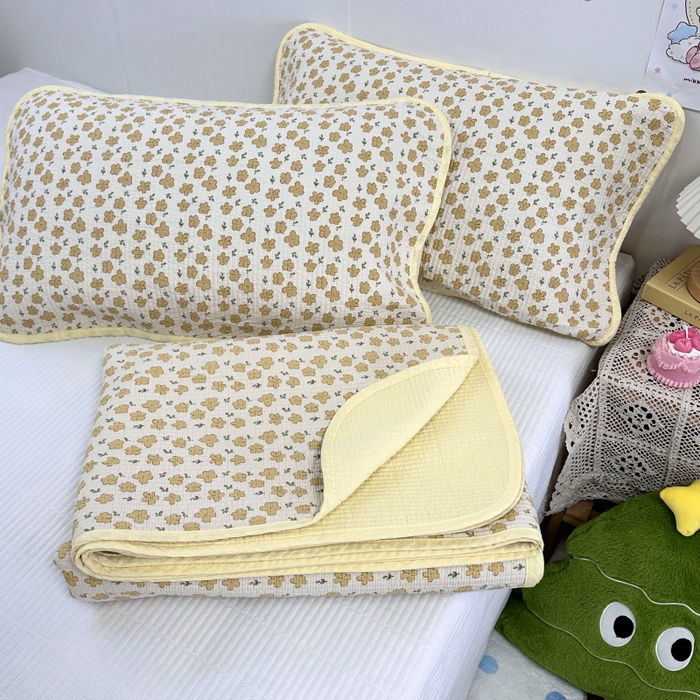 91家纺网 家纺一手货源 找家纺 慕晨 2025新款酵素砂洗双面全棉纯棉棉花单床盖 床盖单件-场景二 小黄花