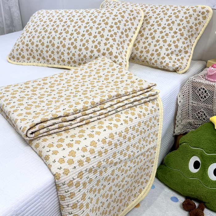 91家纺网 家纺一手货源 找家纺 慕晨 2025新款酵素砂洗双面全棉纯棉棉花单床盖 床盖单件-场景二 小黄花