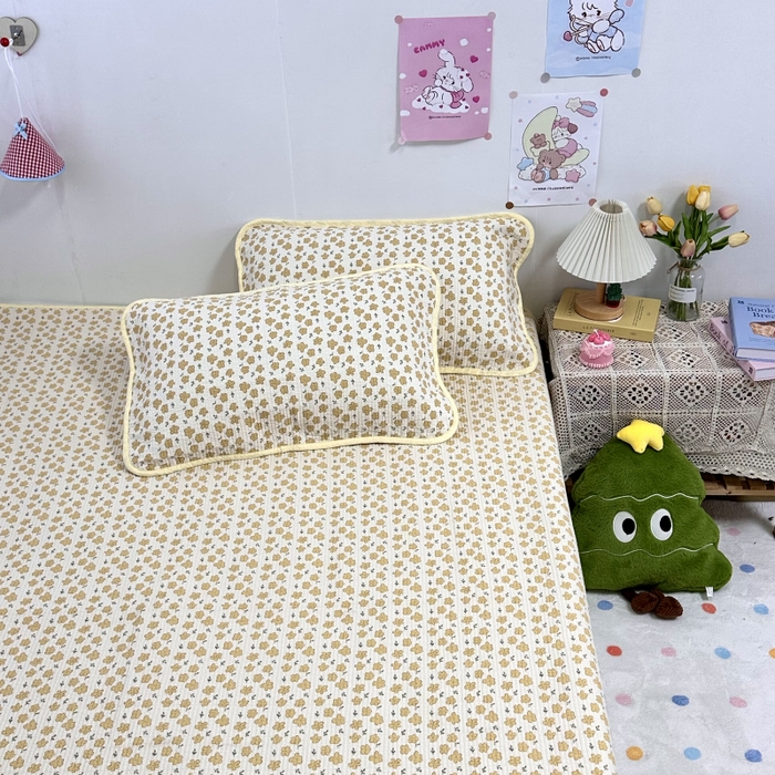 91家纺网 家纺一手货源 找家纺 慕晨 2025新款酵素砂洗双面全棉纯棉棉花单床盖 床盖单件-场景二 小黄花