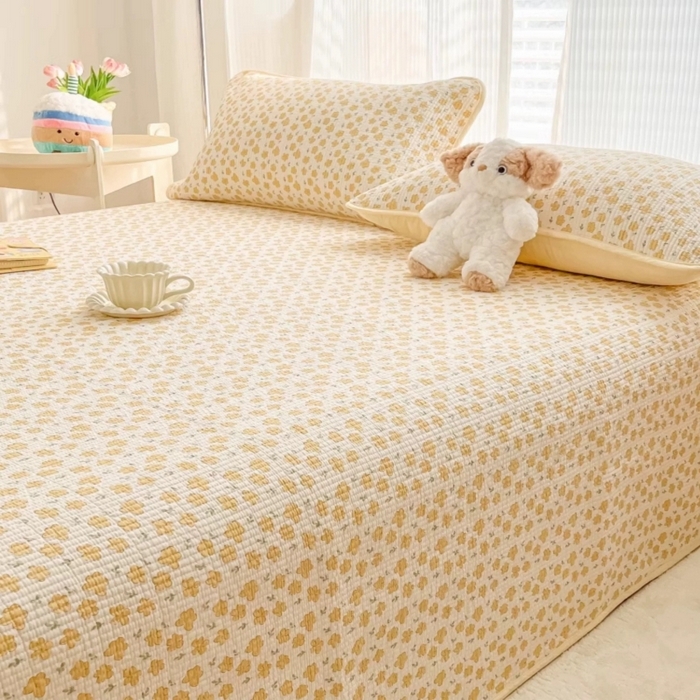 91家纺网 家纺一手货源 找家纺 慕晨 2025新款酵素砂洗双面全棉纯棉棉花单床盖 床盖单件-场景一 小黄花