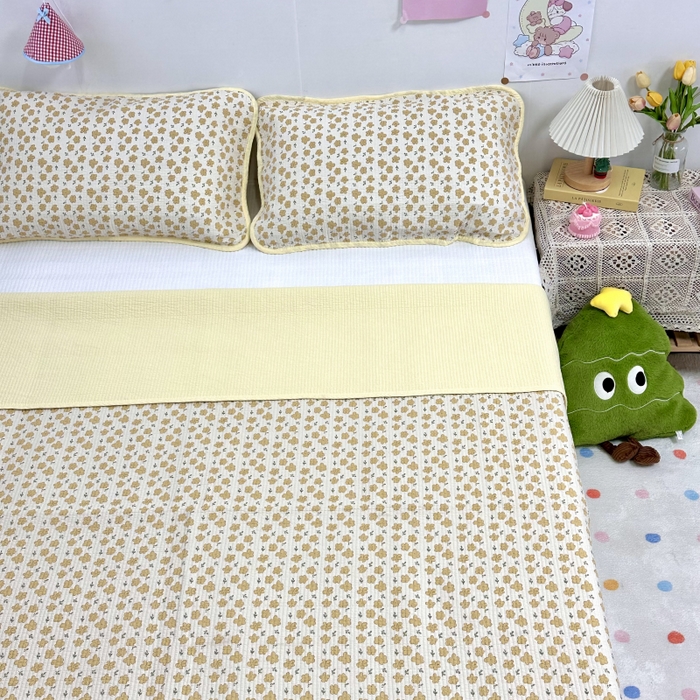 91家纺网 家纺一手货源 找家纺 慕晨 2025新款酵素砂洗双面全棉纯棉棉花单床盖 床盖单件-场景二 小黄花