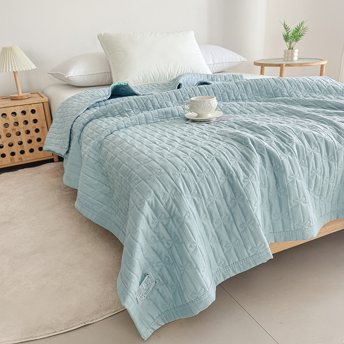 91家纺网 家纺一手货源 找家纺 梓依家纺 2025新款亲肤舒适云沙棉夏被 云沙棉-蓝