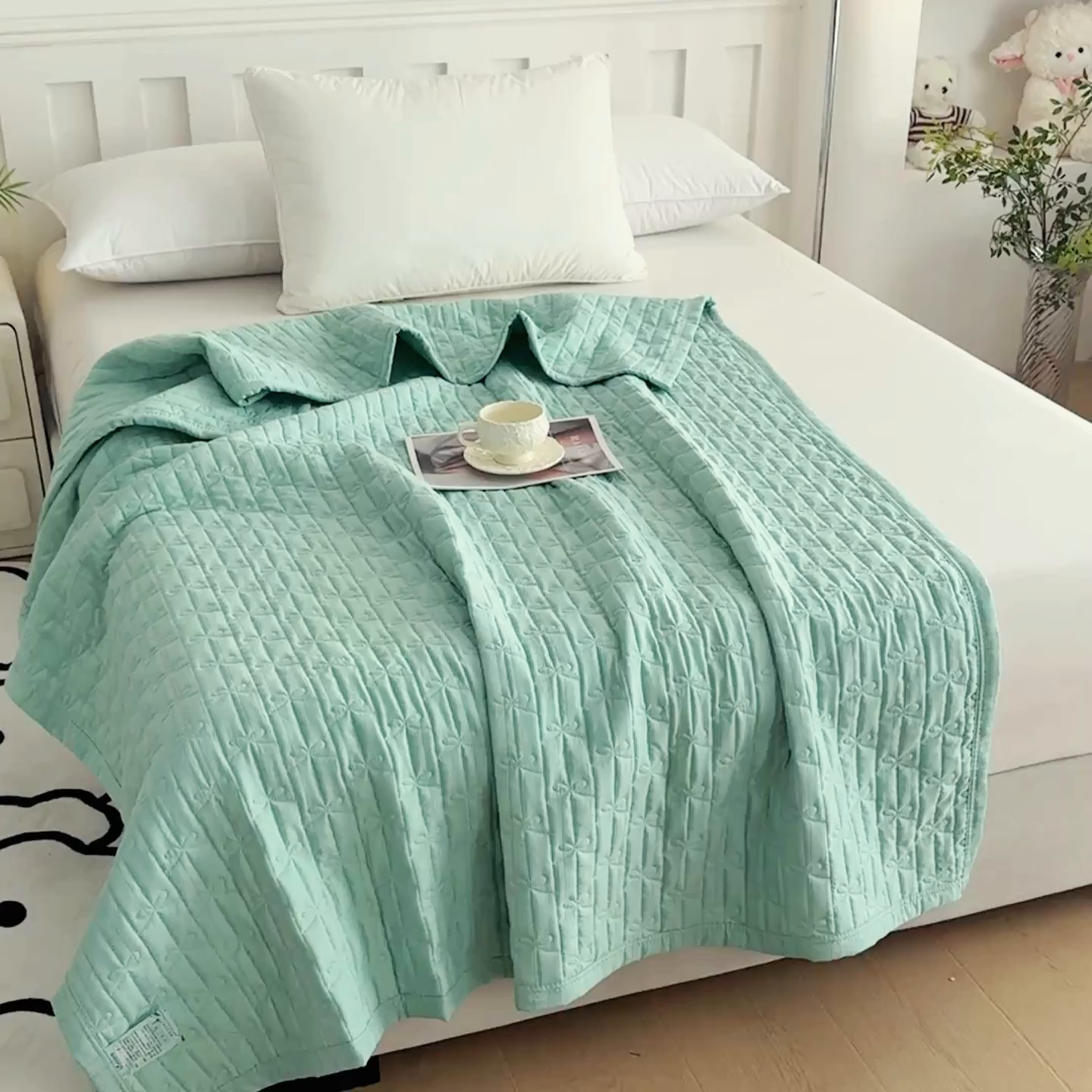 91家纺网 家纺一手货源 找家纺 梓依家纺 2025新款亲肤舒适云沙棉夏被 云沙棉-绿