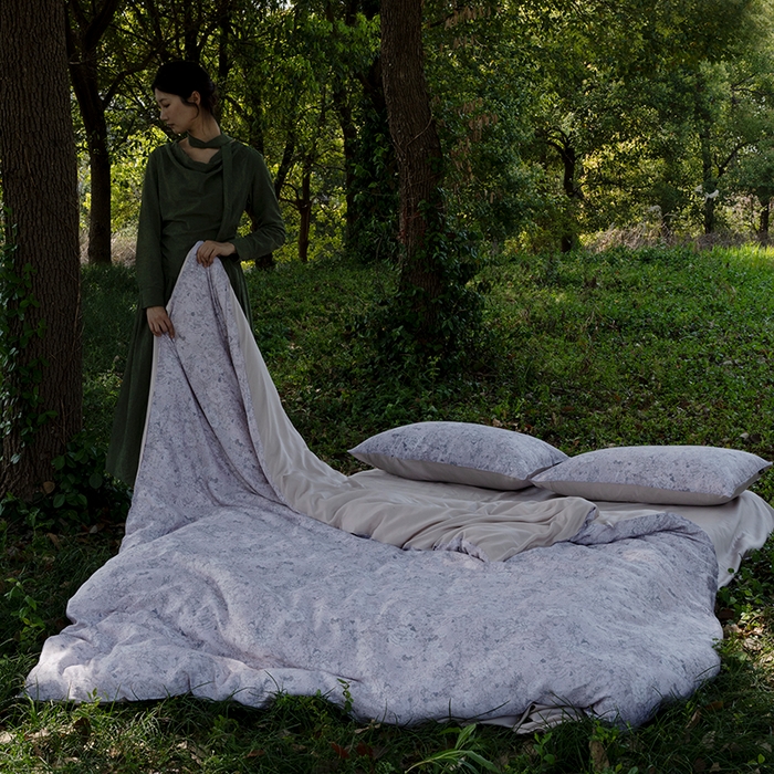 91家纺网 家纺一手货源 找家纺 禾时 2025新款60S兰精天丝数码印花四件套进口莱赛尔床品套件 安夏-粉