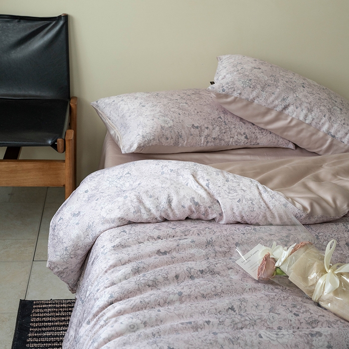 91家纺网 家纺一手货源 找家纺 禾时 2025新款60S兰精天丝数码印花四件套进口莱赛尔床品套件 安夏-粉