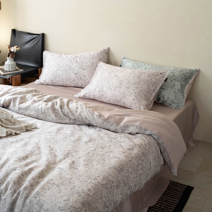 91家纺网 家纺一手货源 找家纺 禾时 2025新款60S兰精天丝数码印花四件套进口莱赛尔床品套件 安夏-灰