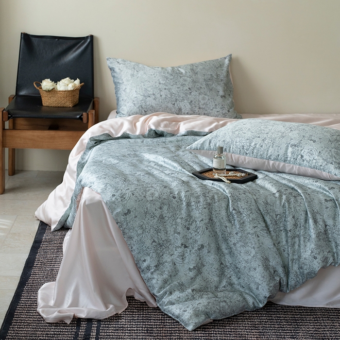 91家纺网 家纺一手货源 找家纺 禾时 2025新款60S兰精天丝数码印花四件套进口莱赛尔床品套件 安夏-绿