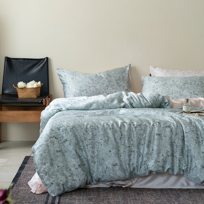 91家纺网 家纺一手货源 找家纺 禾时 2025新款60S兰精天丝数码印花四件套进口莱赛尔床品套件 安夏-绿