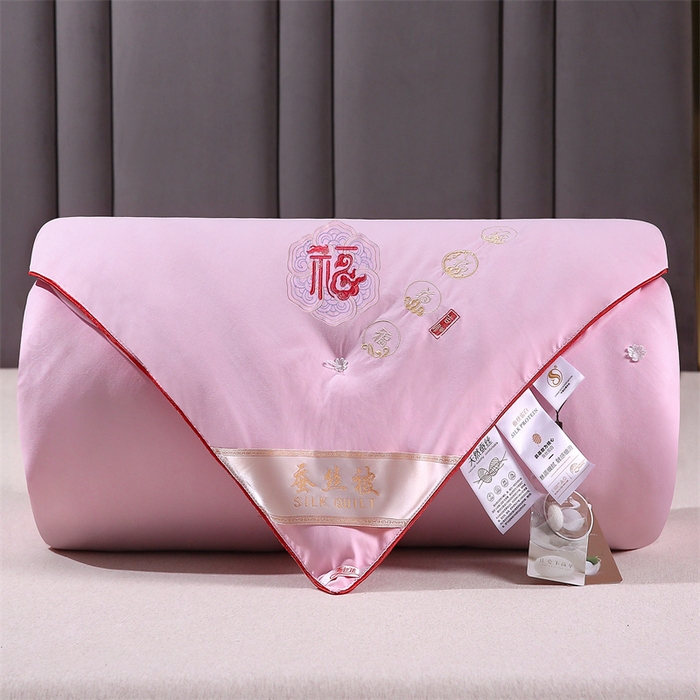 91家纺网 家纺一手货源 找家纺 芭芭棉家纺 2025春夏新款全棉纯棉百福被被子被芯 百福刺绣-粉