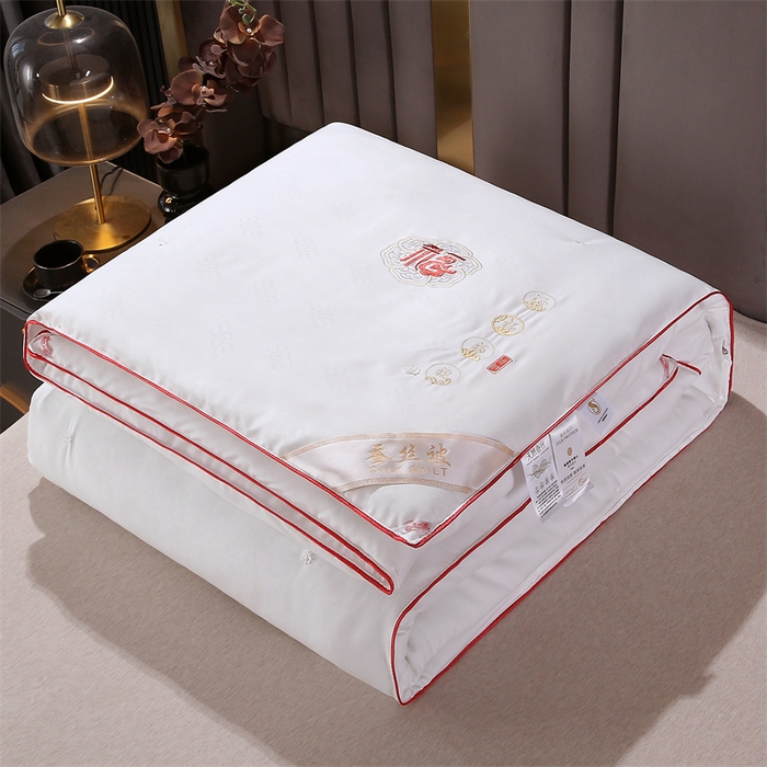 91家纺网 家纺一手货源 找家纺 芭芭棉家纺 2025春夏新款全棉纯棉百福被被子被芯 百福刺绣-白