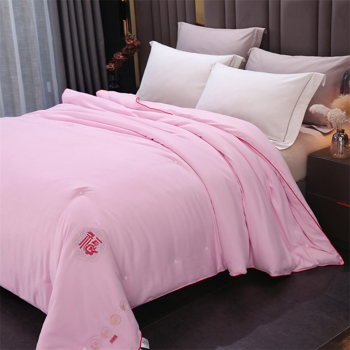 91家纺网 家纺一手货源 找家纺 芭芭棉家纺 2025春夏新款全棉纯棉百福被被子被芯 百福刺绣-粉