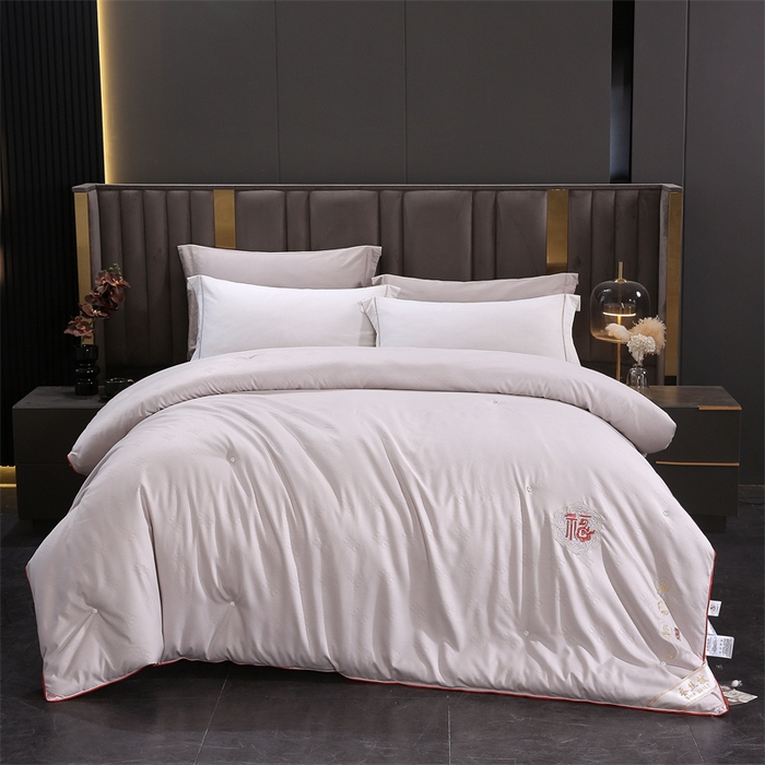 91家纺网 家纺一手货源 找家纺 芭芭棉家纺 2025春夏新款全棉纯棉百福被被子被芯 百福刺绣-灰