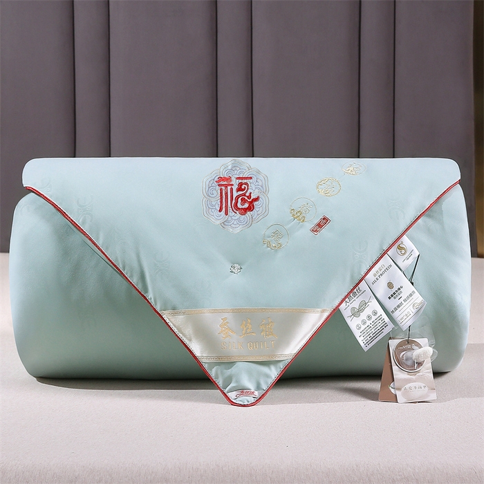 91家纺网 家纺一手货源 找家纺 芭芭棉家纺 2025春夏新款全棉纯棉百福被被子被芯 百福刺绣-绿