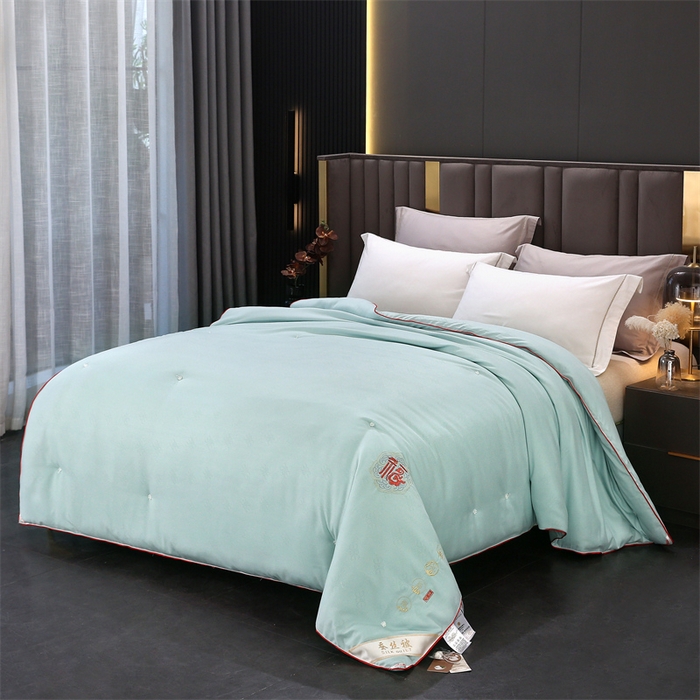 91家纺网 家纺一手货源 找家纺 芭芭棉家纺 2025春夏新款全棉纯棉百福被被子被芯 百福刺绣-绿