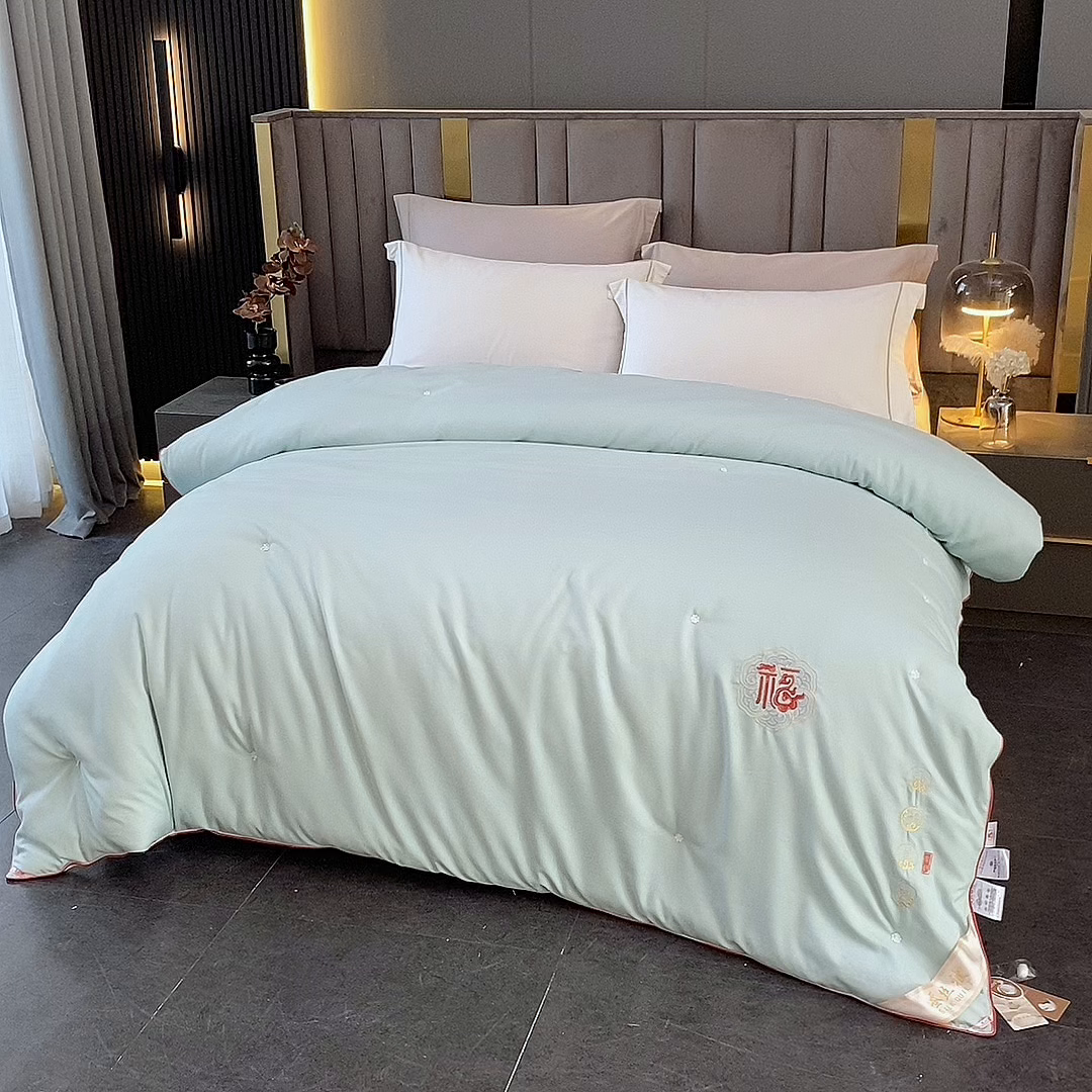 91家纺网 家纺一手货源 找家纺 芭芭棉家纺 2025春夏新款全棉纯棉百福被被子被芯 百福刺绣-绿