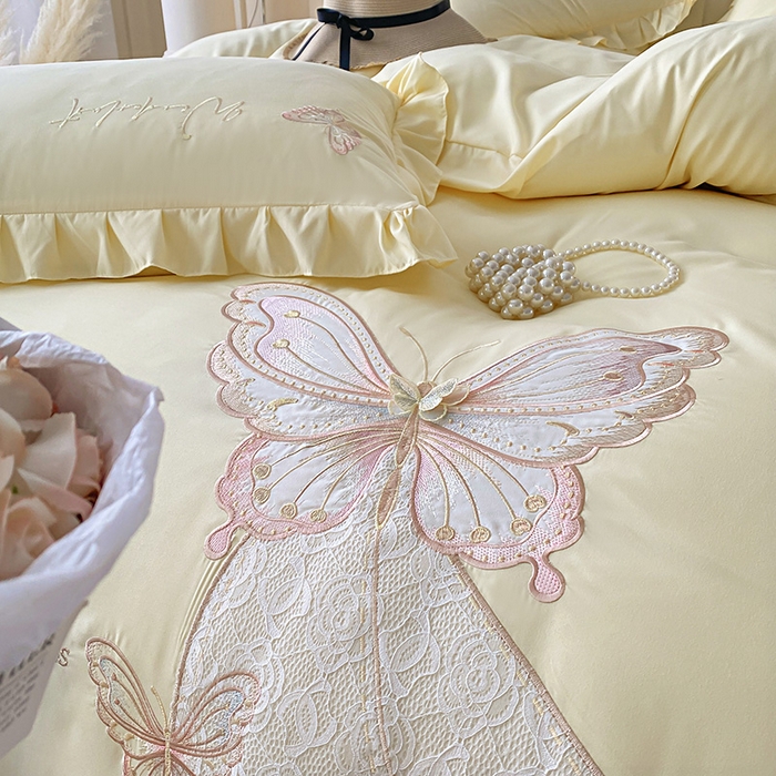 可以家居 2025新款四季款韩版水洗棉澳棉刺绣四件套 玛格丽奶油黄