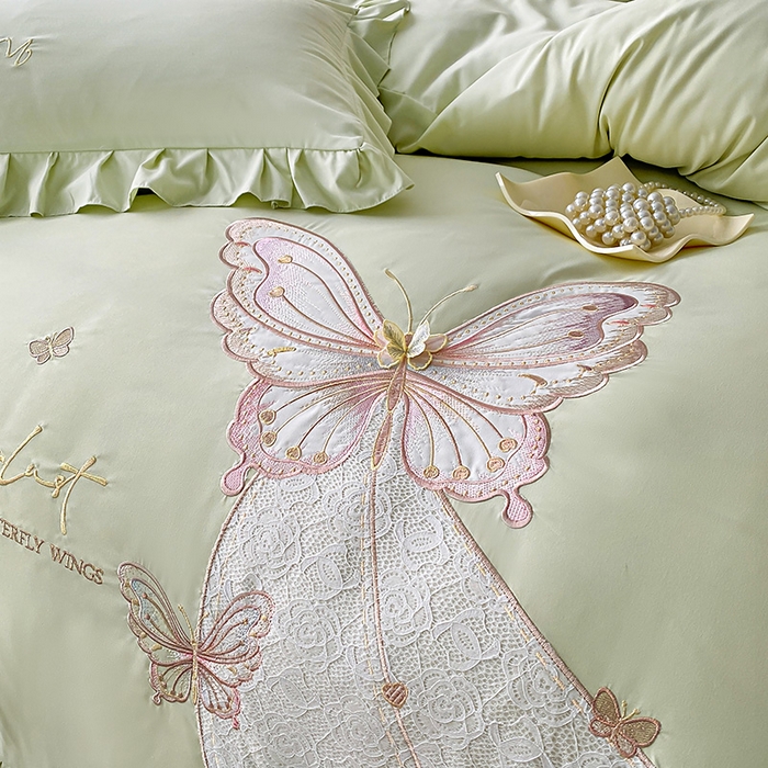 可以家居 2025新款四季款韩版水洗棉澳棉刺绣四件套 玛格丽新芽绿