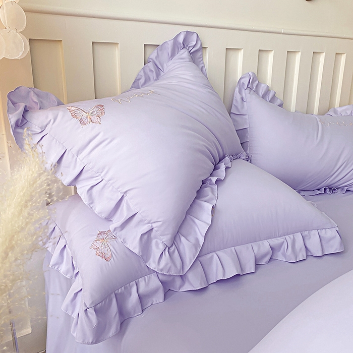 91家纺网 家纺一手货源 找家纺 可以家居 2025新款四季款韩版水洗棉澳棉刺绣四件套 玛格丽优雅紫