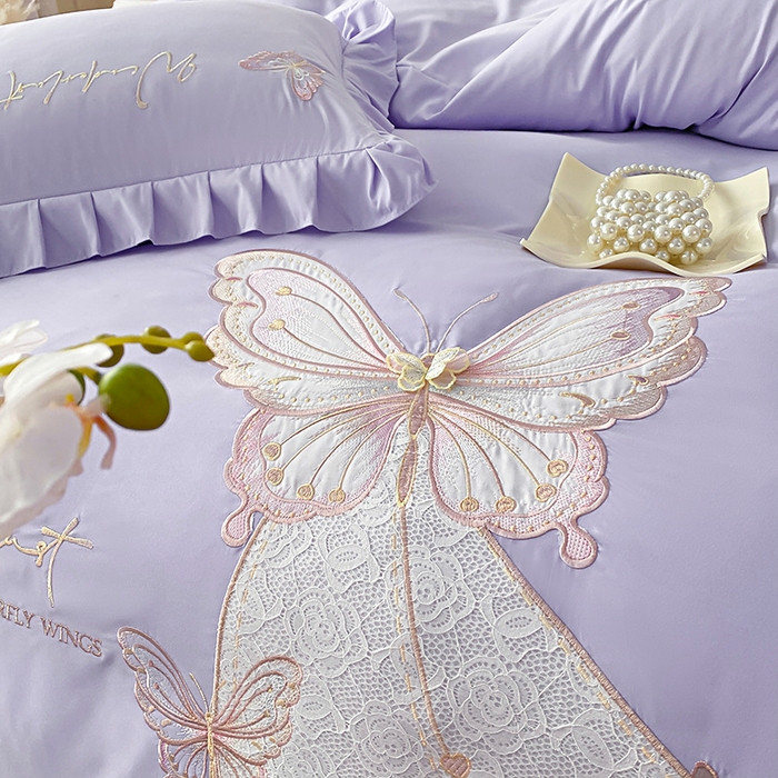 可以家居 2025新款四季款韩版水洗棉澳棉刺绣四件套 玛格丽优雅紫