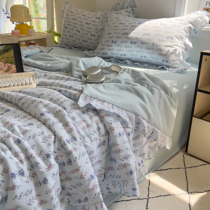 91家纺网 家纺一手货源 找家纺 （总）希丞家居 2025新款小清新泡泡水洗棉夏被夏凉被空调被四件套