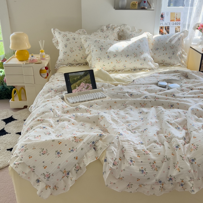 91家纺网 家纺一手货源 找家纺 希丞家居 2025新款小清新泡泡水洗棉夏被夏凉被空调被四件套 夏被-梦语