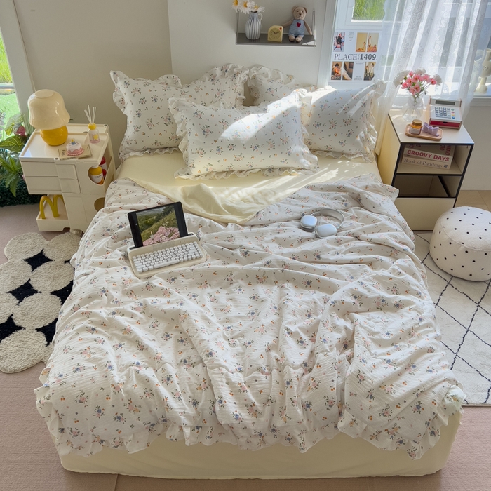 91家纺网 家纺一手货源 找家纺 希丞家居 2025新款小清新泡泡水洗棉夏被夏凉被空调被四件套 夏被-梦语