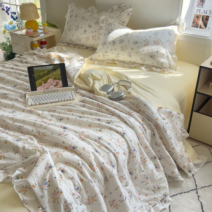 91家纺网 家纺一手货源 找家纺 希丞家居 2025新款小清新泡泡水洗棉夏被夏凉被空调被四件套 夏被-梦语