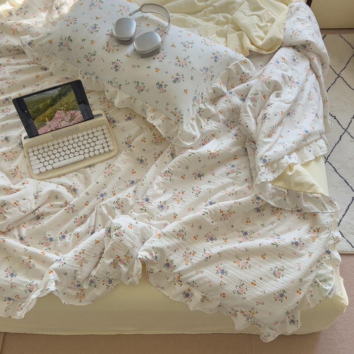 91家纺网 家纺一手货源 找家纺 希丞家居 2025新款小清新泡泡水洗棉夏被夏凉被空调被四件套 夏被-梦语